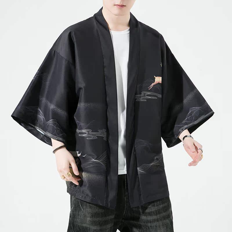 夏季新款风仙鹤祥鹿汉服开衫披风男DS-A008-1-K93p40,男装民族服装,电商A008-1