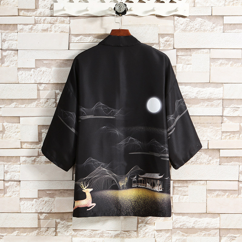 2025夏季新款风仙鹤祥鹿汉服开衫披风男DS-A008-1-K93p40,男装民族服装,电商A008-1