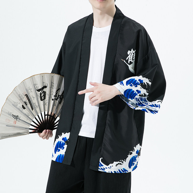 2025夏季新款风仙鹤荷叶和服开衫披风男款6006K039p40,男装卫衣,电商A008-1