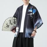 夏季新款风青山仙鹤印花汉服风衣开衫披风男DSA008-1K87P40，男装风衣，电商A008-1