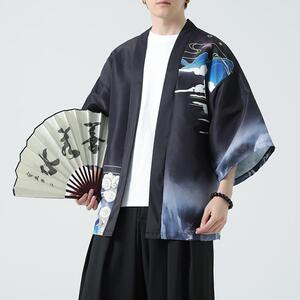 夏季新款风 青山仙鹤印花汉服风衣开衫披风男DSA008-1K87 P40图片