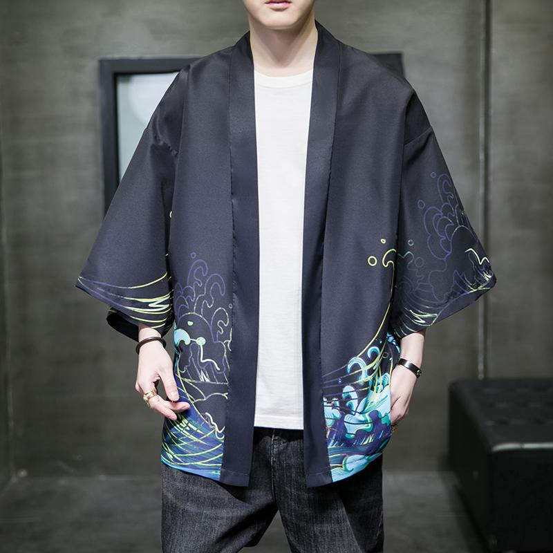 夏季新款风仙鹤祥鹿汉服开衫披风男DS-A008-1-K93p40,男装民族服装,电商A008-1