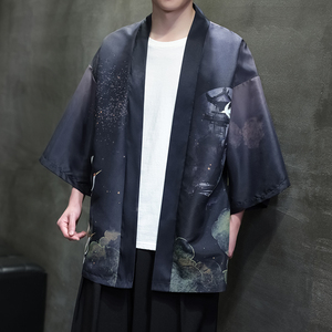 夏季新款风 印花仙鹤汉服风衣开衫披风男DSA008-1K85 P40图片