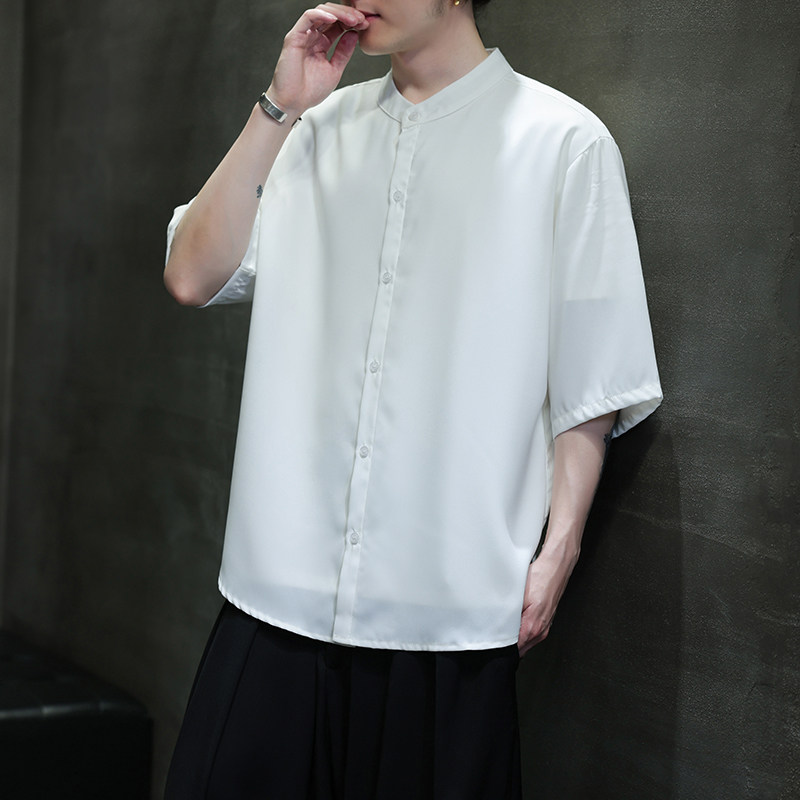 夏季男士短袖纯色冰丝衬衫男宽松衬衣A008-1-S1101-P35,男装T恤,电商A008-1