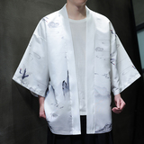 夏季新款风山水仙鹤印花汉服风衣开衫披风男DSA008-1K85P40，男装风衣，电商A008-1