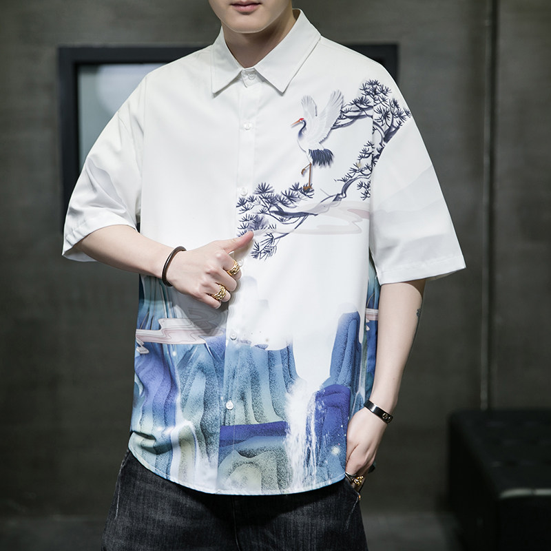 男士印花风休闲男新潮款青年短袖衬衫DS-A008-1-S025-P45,男装T恤,电商A008-1