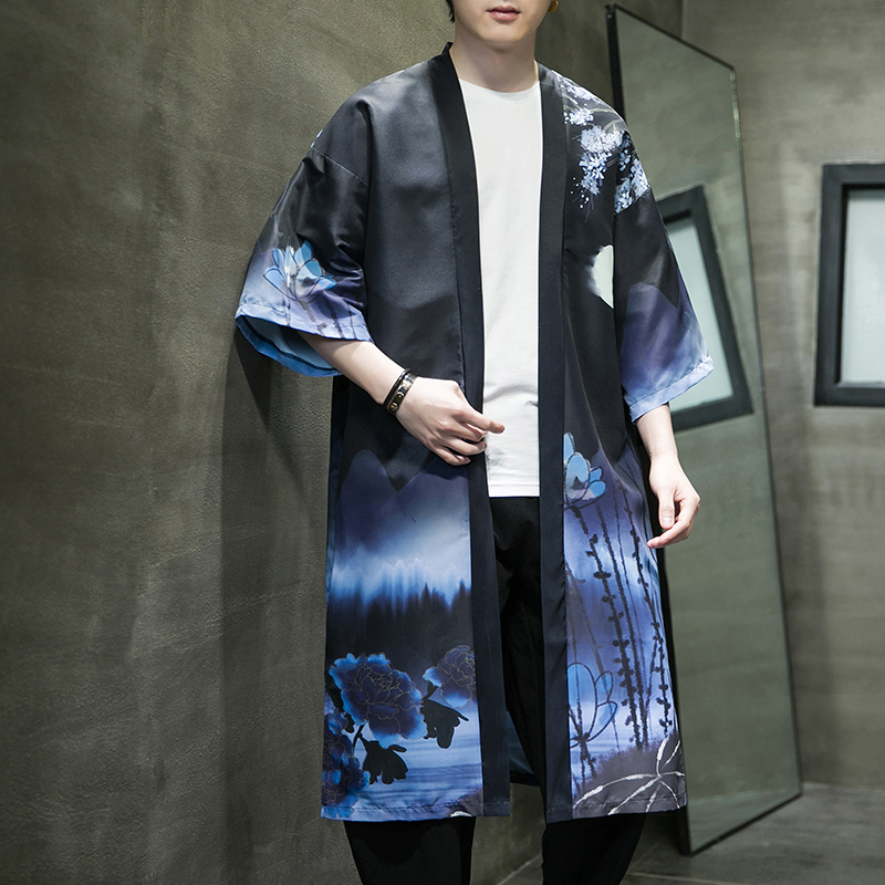 夏季风长款汉服开衫披风男DSA008-1-K207p48，男装风衣，电商A008-1