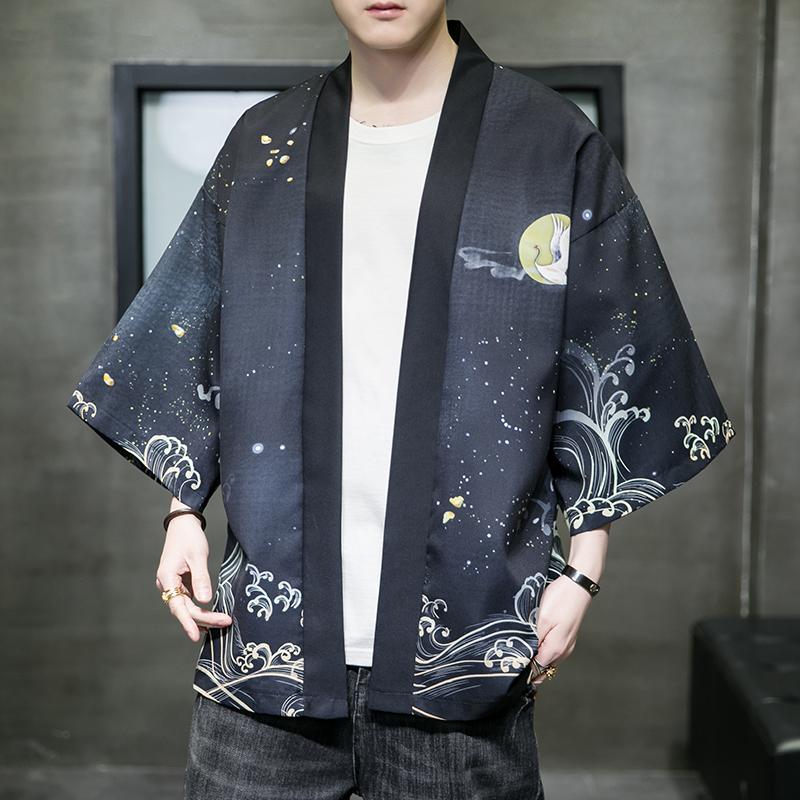 夏季新款风仙鹤祥鹿汉服开衫披风男DS-A008-1-K93p40,男装民族服装,电商A008-1