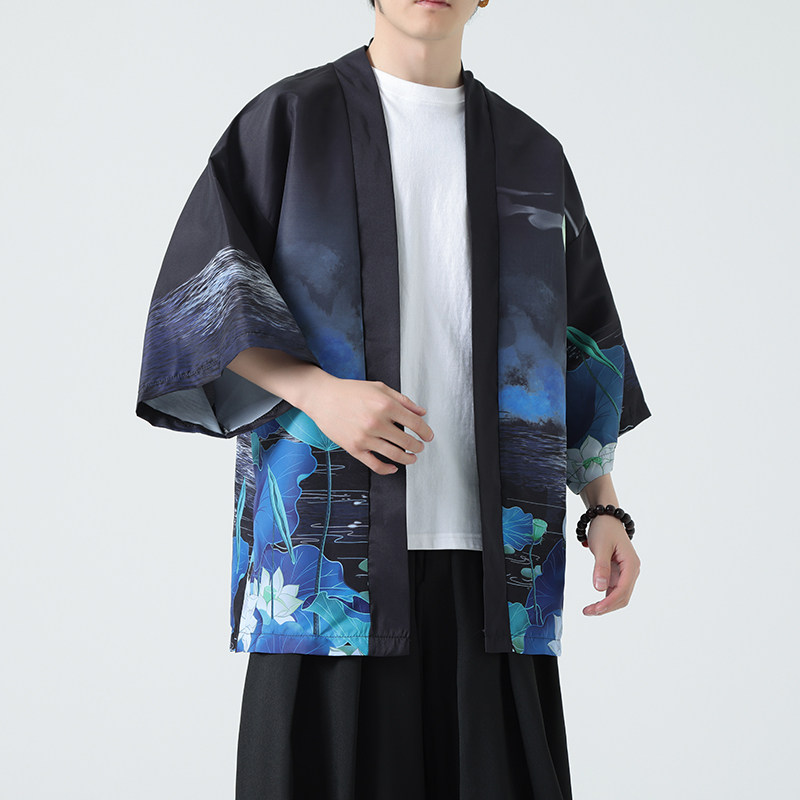 2025夏季新款风印花汉服风衣开衫披风男DSA008-1K87P40,男装风衣,电商A008-1