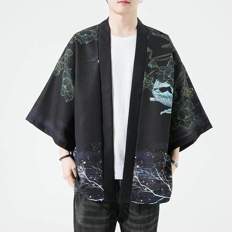 夏季新款风大鱼 竹叶 和服开衫披风男DS-A008-1-K91p40图片