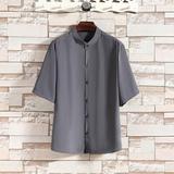 夏季男士短袖纯色冰丝衬衫男宽松衬衣A008-1-S1101-P35，男装T恤，电商A008-1