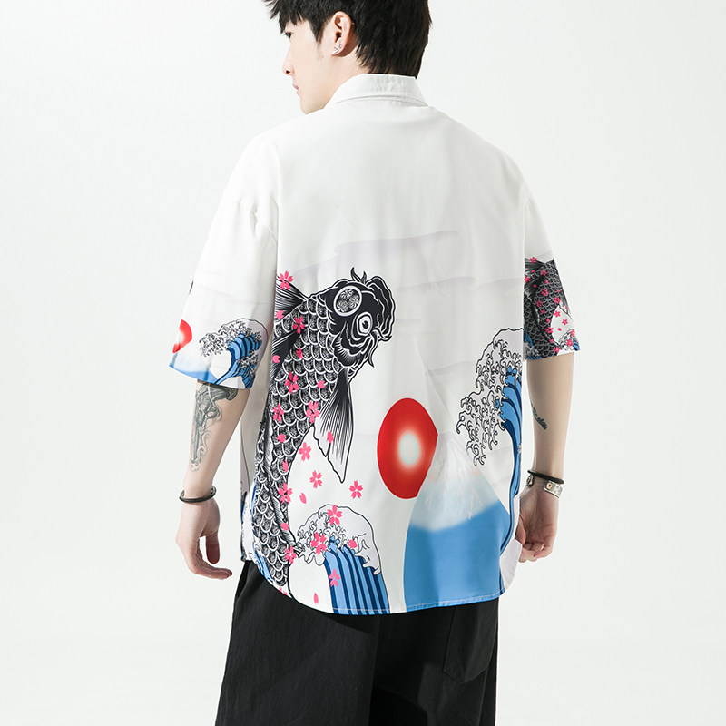 男士印花风休闲男新潮款青年短袖衬衫DS-A008-1-S018-P45,男装衬衫,电商A008-1