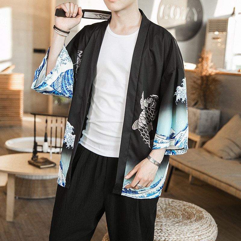 2025夏季新款风云霄红鲤海浪和服开衫披风男6006K01p40,男装卫衣,电商A008-1