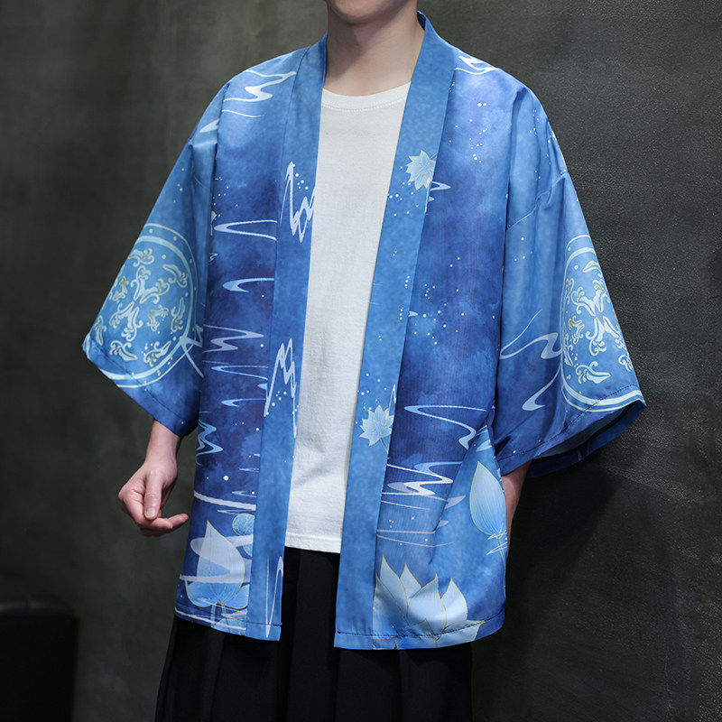 夏季时尚新款风印花汉服风衣开衫披风男DSA008-1K85P40,男装风衣,电商A008-1