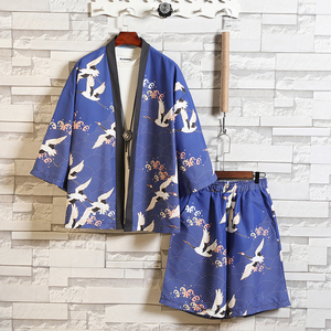 夏季风道袍男短袖汉服开衫和服防晒衣套装DS A008-1TZK08P70图片