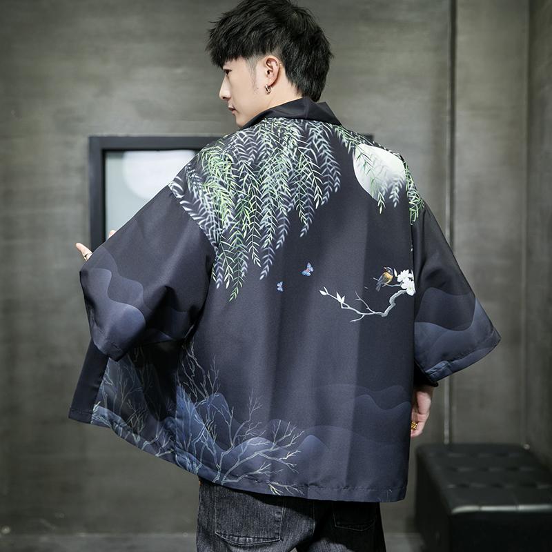 夏季新款风大鱼 竹叶 和服开衫披风男DS-A008-1-K91p40图片