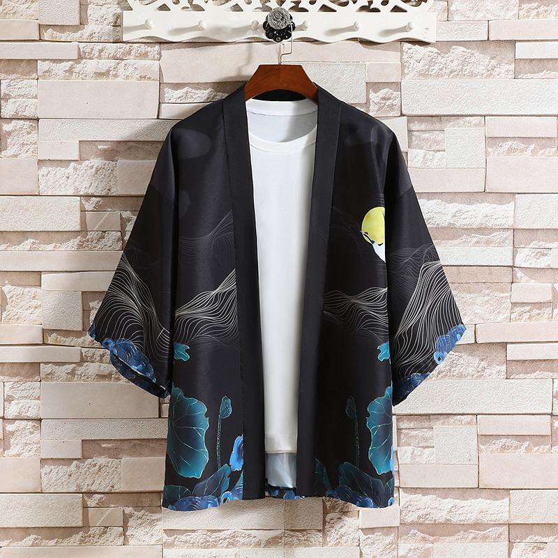 夏季新款风青山仙鹤印花汉服风衣开衫披风男DSA008-1K87P40,男装风衣,电商A008-1
