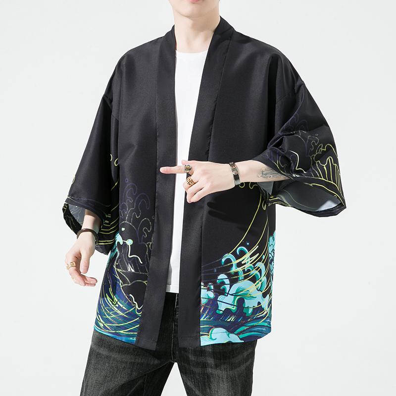 夏季新款风仙鹤祥鹿汉服开衫披风男DS-A008-1-K93p40,男装民族服装,电商A008-1