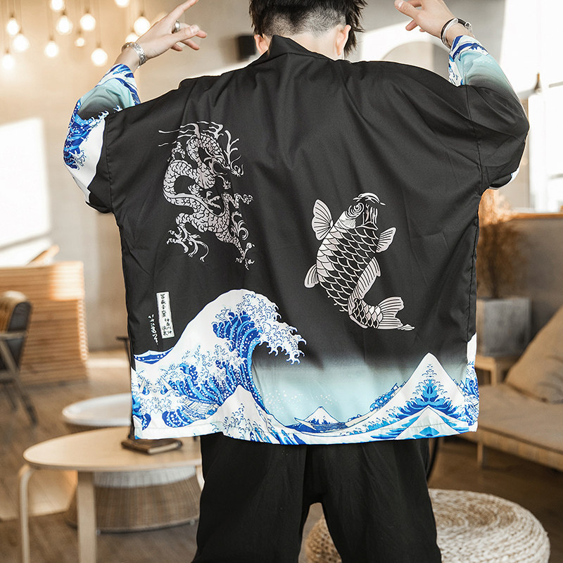 2025夏季新款风云霄红鲤海浪和服开衫披风男6006K01p40,男装卫衣,电商A008-1
