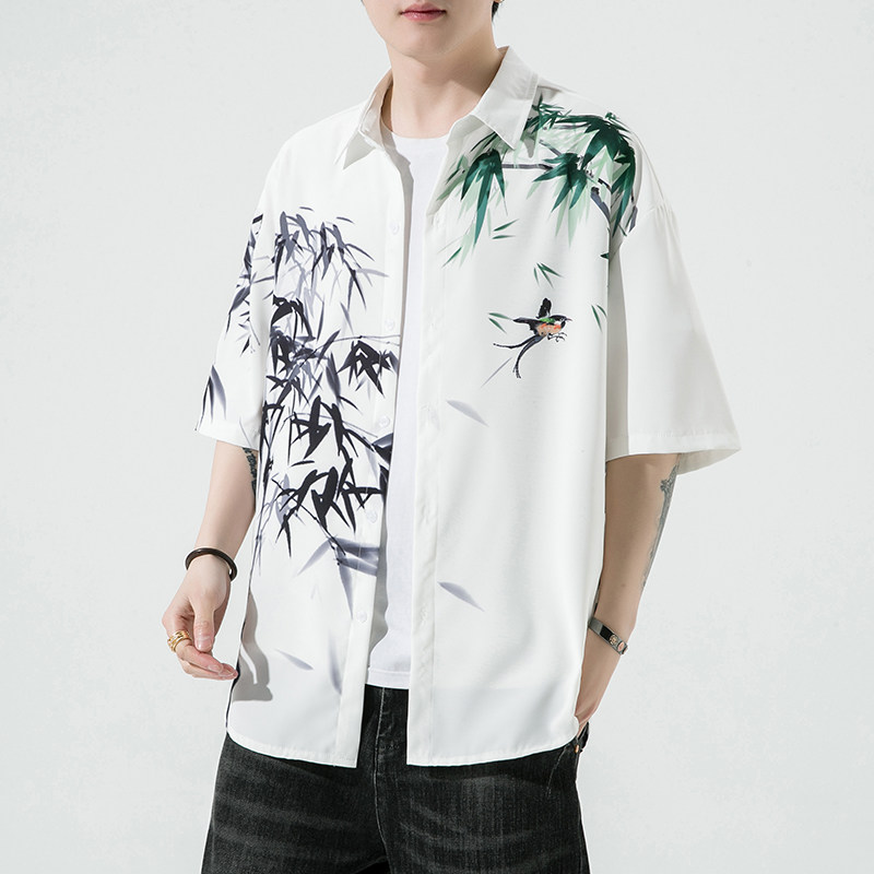 男士印花风休闲男新潮款青年短袖衬衫DS-A008-1-S026-P45,男装T恤,电商A008-1