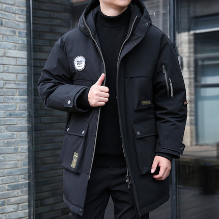 冬季新款男装中长款羽绒服胖子加大码加厚品牌大口袋工装抗寒外套