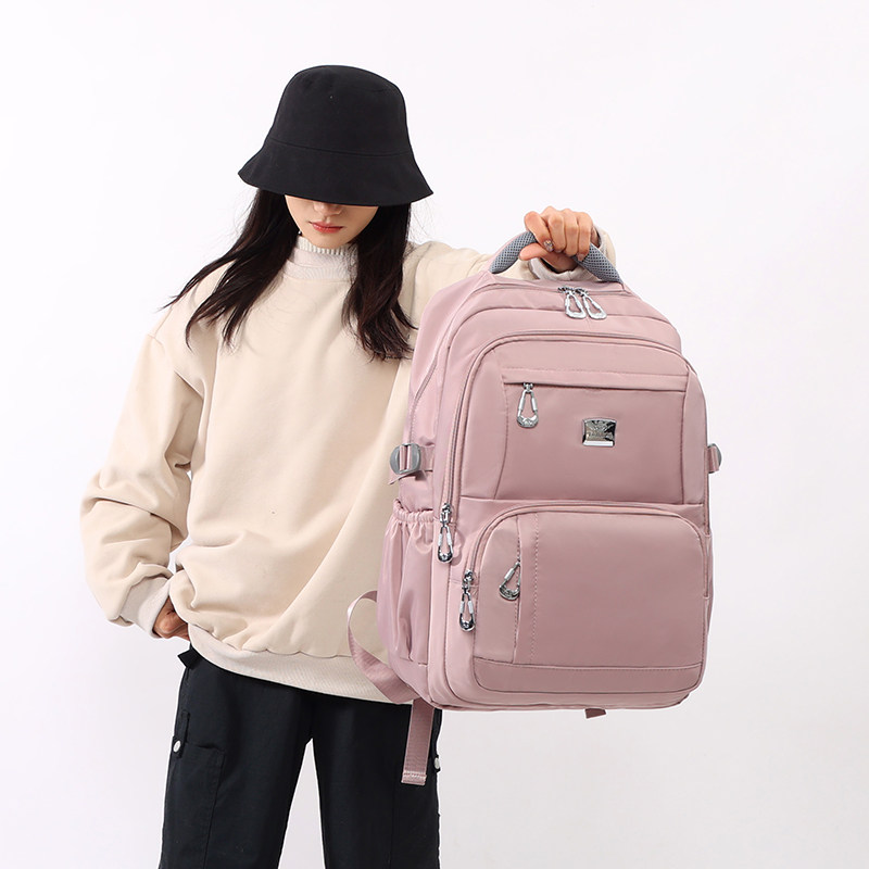 休闲风大容量双肩包男女学生书包旅行电脑包粉色背包黑色