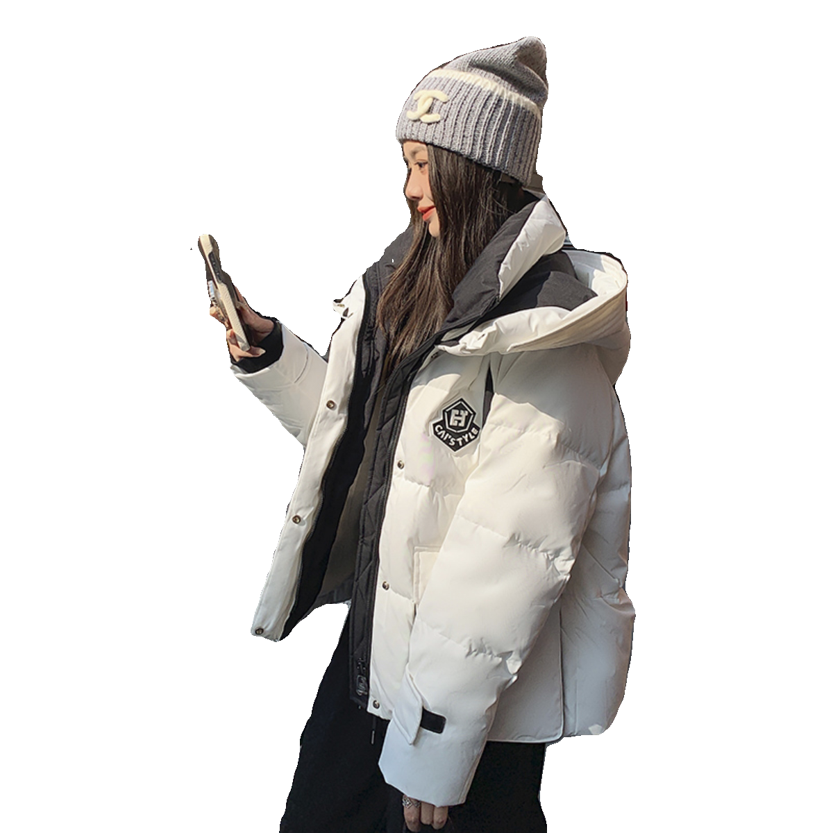 白色三防冲锋衣羽绒服女冬2024新款高级感超好看短款工装派克外套,商品下架区,浙宝205