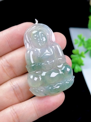 冰种飘花翡翠观世音吊坠 玉观音玉坠缅甸A货天然玉石玉佩挂件正装