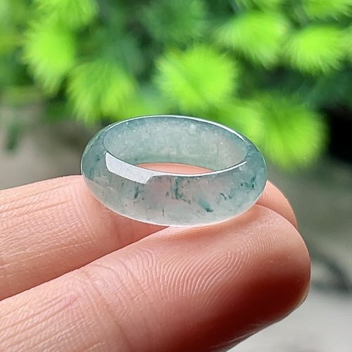 10号天然A货素圈玉指环男女正品玉石飘绿彩戒指手饰宽边介指