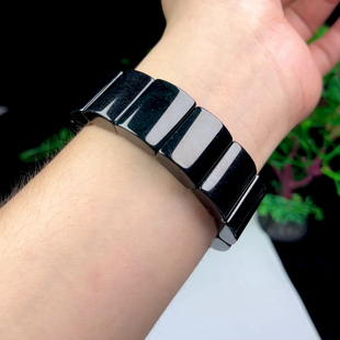 天然A货翡翠竹排手链男 方牌墨翠黑手串保真玉石墨绿无事牌玉手链