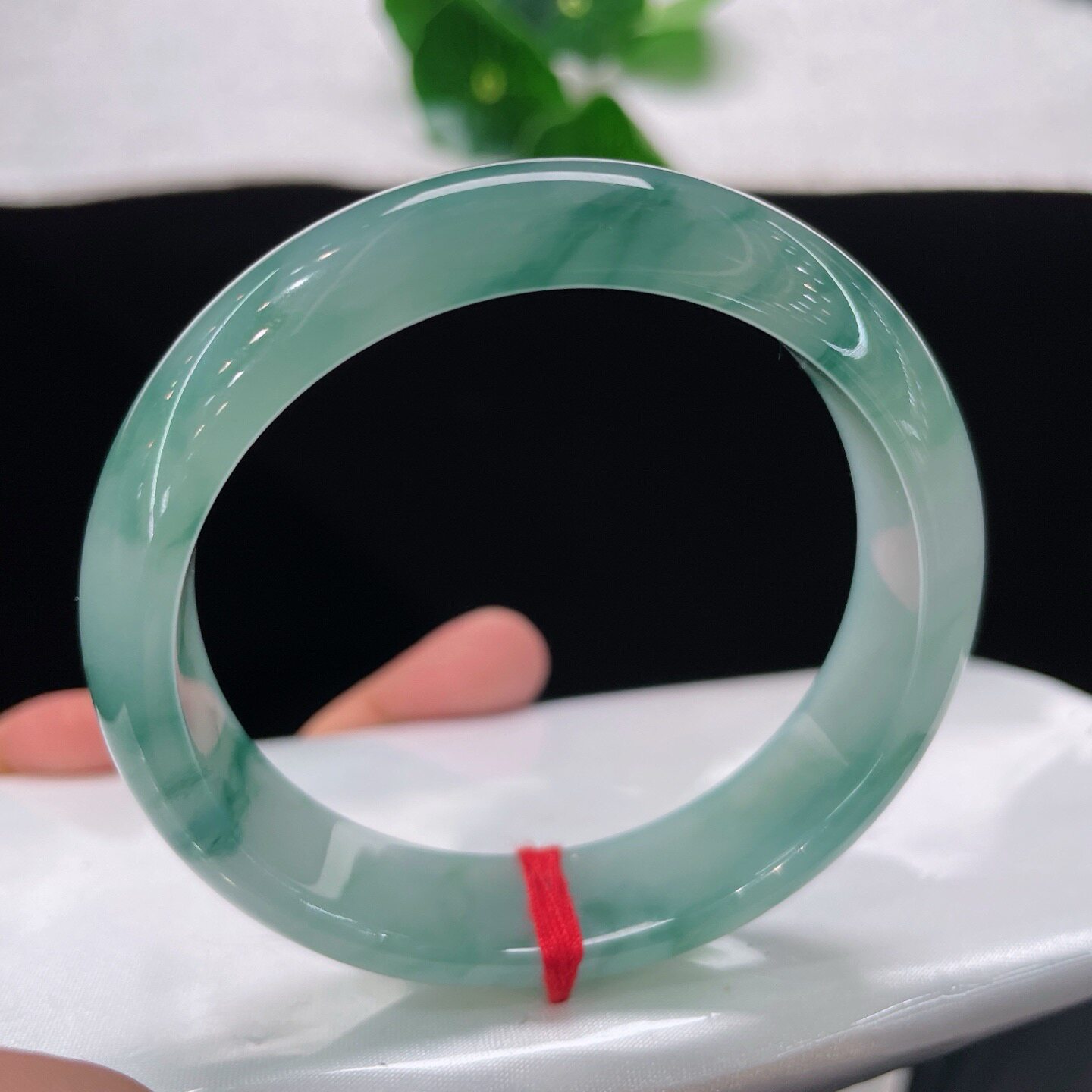 56圈口翡翠手镯缅甸料A货天然玉石冰飘花正圈平安镯玉镯子女款