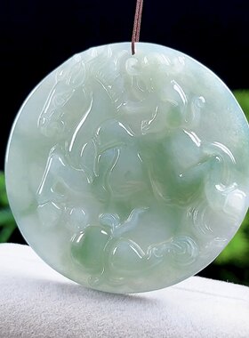 天然A货翡翠十二生肖马玉坠马上封侯缅甸料玉石冰飘花马牌吊坠