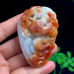 缅甸料玉石龙牌吊坠大件神龙护主天然A货翡翠红翡生肖龙手把件