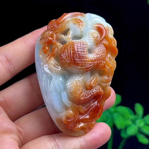 缅甸料玉石龙牌吊坠大件神龙护主天然A货翡翠红翡生肖龙手把件