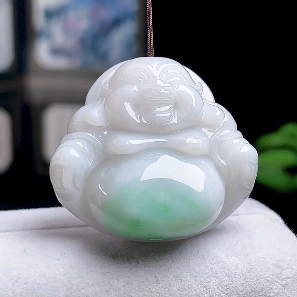 天然玉石翡翠弥勒佛挂件缅甸料A货冰飘绿佛公吊坠玉佛笑佛玉坠