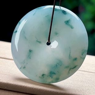 29mm保真天然玉石翡翠玉扣吊坠怀古玉佩缅甸A货冰飘花平安扣玉坠