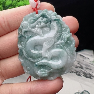 天然玉石翡翠生肖龙牌挂件缅甸料A货飘花龙行天下吊坠玉龙牌