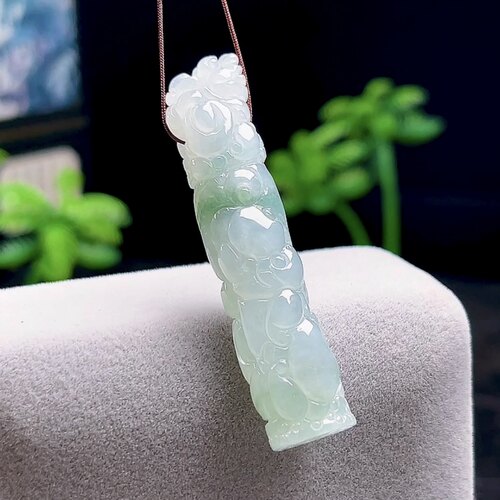 保真缅甸料天然A货玉石龙柱吊坠冰飘花盘龙柱项坠生肖龙翡翠挂件