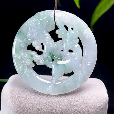 缅甸A货玉石梅花鹿挂件