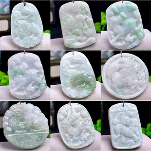多款 A货缅甸天然翡翠麒麟吊坠玉麒麟牌玉佩绿彩飘花玉坠 自选正品