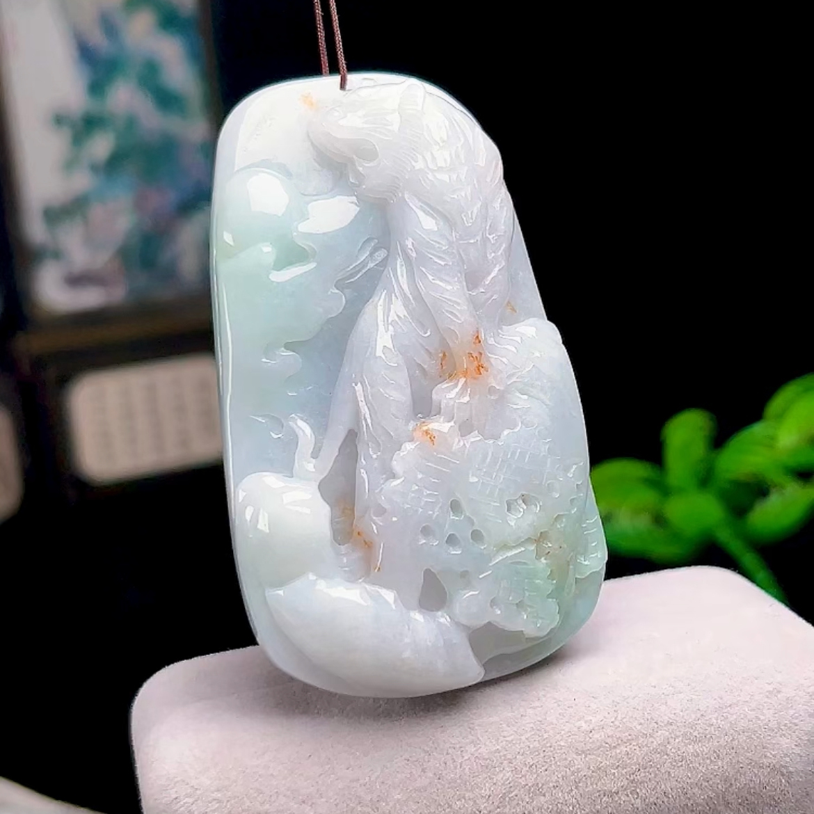 天然缅甸A料货翡翠玉石洒金飘花虎牌吊坠十二生肖虎玉坠老虎挂件