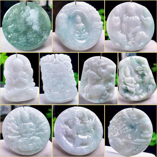 缅甸天然A货翡翠山水观音吊坠