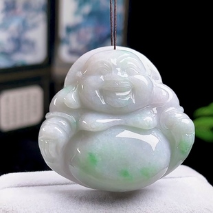 天然玉石翡翠弥勒佛挂件缅甸料A货冰飘绿大佛公吊坠玉佛笑佛玉坠