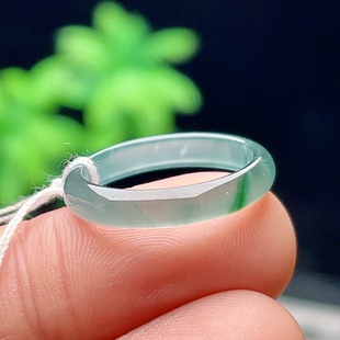 14号翡翠蓝水玉戒指宽边玉指环蓝水绿一抹绿素圈指环天然A货戒指