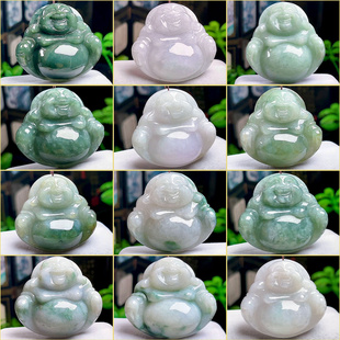 厚装大件正品A货缅甸佛天然翡翠玉佛吊坠大佛公玉坠笑佛玉佩带证