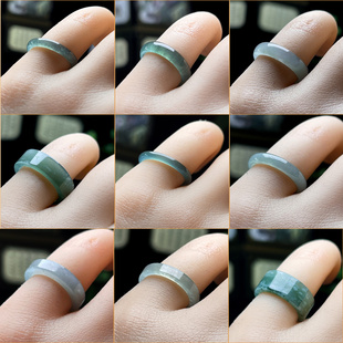 天然翡翠A货玉戒指保真玉指环蓝水戒圈男女玉石玉尾戒小圈口跑环