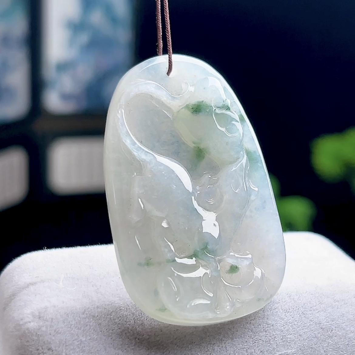 老坑冰种飘花翡翠鼠吊坠 天然A货缅甸玉石老鼠生肖玉坠 精致款