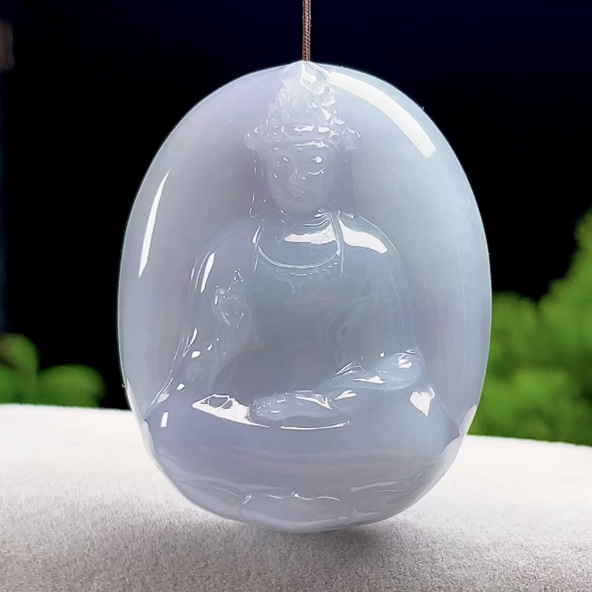 天然翡翠烟紫素衣观音玉坠厚装缅甸料A货玉石护瓶观世音吊坠男女