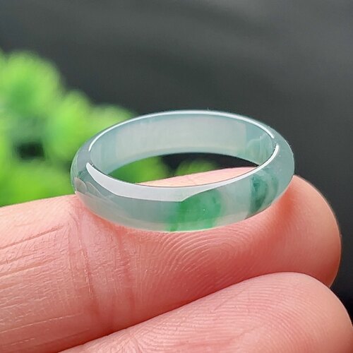 14号天然A货翡翠戒指玉戒圈正品玉石玉戒圈玉指环一抹绿素圈尾戒