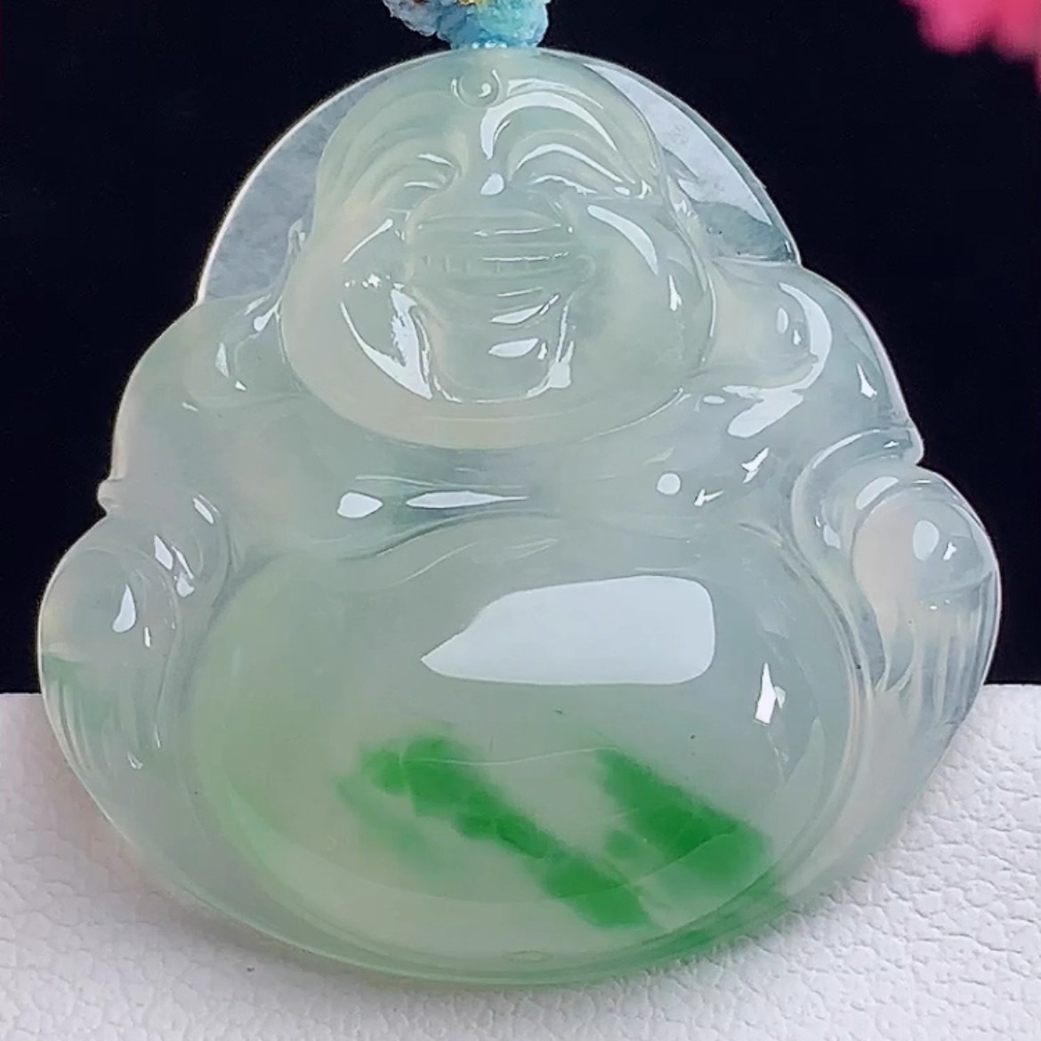 天然玉石翡翠弥勒佛挂件缅甸料A货冰绿佛公吊坠玉佛笑佛玉坠